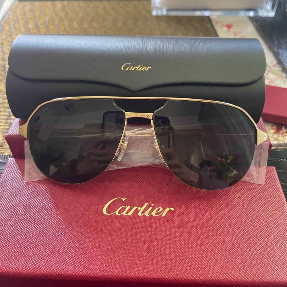 Cartier Gold Frame Black Lens Aviator Sunglasses